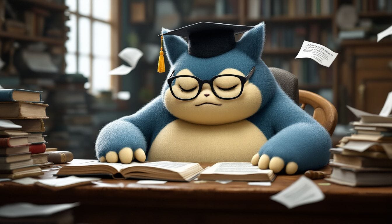 Academic snorlax studying books.