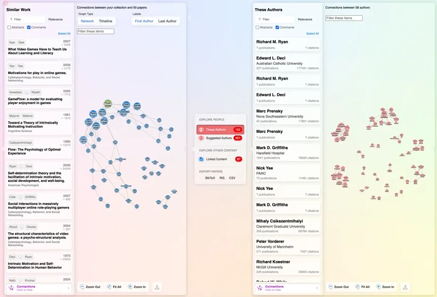 Screenshot of a citation network in Research Rabbit.